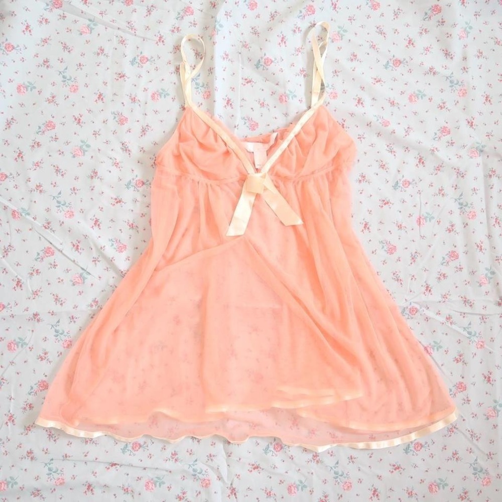 victorias secret pink babydoll slip sheer lace coquette y2k size L